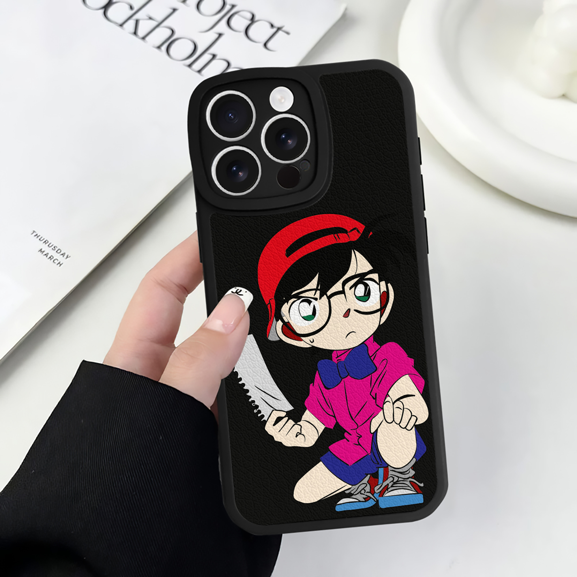 （画像用） 名探偵コナン 江戸川 コナン Detective Conan Conan Edogawa 【iPhone 16シリーズ対応】シリコンスマホケース（レザー調） 材質：シリコン